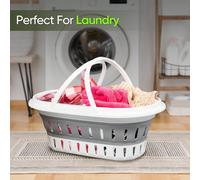 Panier à linge pliable de 25L avec poignée, panier à vêtements en plastique pliable, panier organisateur de rangement portable et gain de place, convient pour la salle de bain, la chambre, la cuisine,