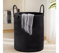 Panier à linge pliable - Grand panier de rangement en corde de coton - Panier à linge noir - 38 x 50 cm (l x h)