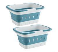 Panier à linge pliable pour la maison, panier de rangement robuste | Boîte de rangement pliable avec ventilation et trou de drainage pour fruits légumes et (2 bleues)