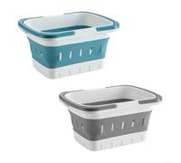 Panier à linge pliable pour la maison, panier de rangement robuste | Boîte de rangement pliable avec ventilation et trou de drainage pour fruits légumes et (1 bleu + 1 gris)