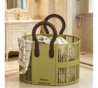 Panier à linge pliable vert, fond rond/ovale au choix, avec poignées, récipient pratique pour le rangement des vêtements et boîte de rangement pour poupées en peluche. Panier à linge pliable, convient