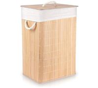 Panier à linge pliable - VILDE - 70L - Bambou - Beige - Double compartiment - Insert en lin amovible