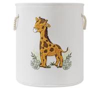 Panier à linge pour chambre d'enfant, forme ronde, 58 litres, pliable, avec couvercle et cordon de serrage, motif girafe, couleur jaune
