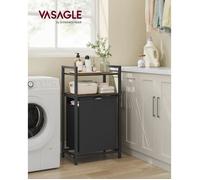 Panier à Linge, Rangement 1 Compartiment, 1 Sac Amovible en Tissu Oxford, 2 Étagères, 65 Litres, Marron Rustique et Noir