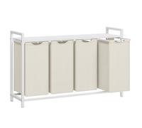Panier à Linge, Rangement 4 Compartiments, 4 Sacs Amovibles en Tissu Oxford, 4 x 40 L, 116 x 33 x 72 cm, Blanc Crème et Blanc Nuage
