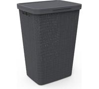 Panier à linge rectangulaire 58 litres, motif jute et textile, gris - Matériau recyclé