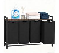 Panier à linge Relaxdays avec 4 sacs à linge extensibles, avec tablette, dimensions : 72 x 116 x 33 cm, noir/marron
