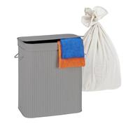 Panier à linge Relaxdays avec couvercle, 2 compartiments, bambou, 100 l, pliable, H×L×P 60×52×32 cm, tri du linge, gris