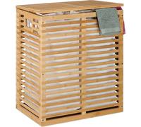 Panier à linge Relaxdays avec couvercle, 2 sacs amovibles de 44 l chacun, dimensions : 61 x 53 x 35 cm, panier à linge en bambou, naturel/beige