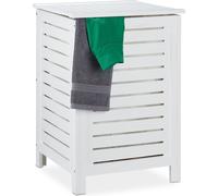 Panier à linge Relaxdays avec couvercle, 86 litres, sac à linge amovible, bois de pin, 65,5 x 45 x 45 cm, blanc