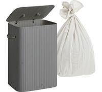 Panier à linge Relaxdays avec couvercle, en bambou, 80 litres, panier à linge pliable, H x l x P : 60 x 40 x 30 cm, coffre à linge, gris