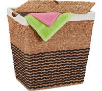 Panier à linge Relaxdays avec couvercle, en jonc de mer, sac à linge en coton 87 L, H x l x P : 50 x 50 x 40 cm, bac à linge, naturel/beige