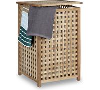 Panier à linge Relaxdays avec couvercle, sac à linge en tissu de 75 L, bois de noyer, dimensions : 67,5 x 45,7 x 45,7 cm, trieur à linge, couleur naturelle