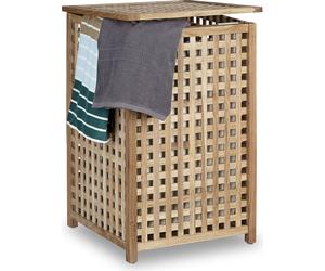Panier à linge Relaxdays avec couvercle, sac à linge en tissu de 75 L, bois de noyer, dimensions : 67,5 x 45,7 x 45,7 cm, trieur à linge, couleur naturelle
