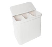 Panier à Linge Relaxdays, Bambou, 150 L, 3 Compartiments, H x L x P: 61,5 x 61 x 41,5 cm, pour Salle de Bain, Blanc