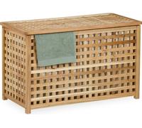 Panier à linge Relaxdays, sac intérieur amovible, 90 l, dimensions extérieures : 47 x 78 x 48 cm, panier à linge avec couvercle, bois de noyer, naturel
