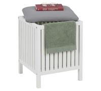 Panier à linge Relaxdays transformable en tabouret, noyer, couvercle rembourré, H x l x P : 51 x 38 x 38 cm, tabouret de salle de bain avec espace de rangement, blanc/gris