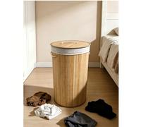 Panier à linge rond en rotin avec couvercle, doublure pliable grande capacité, panier de rangement tressé respirant avec poignées en corde, organisateur de vêtements anti-poussière pour chambre, salle