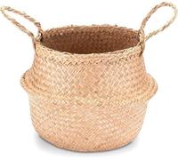 Panier à linge rond tressé en jonc de mer, 25 cm, pour le rangement et les fleurs - aspect raphia ou rotin - avec poignée - panier à linge - panier décoratif