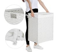 Panier à linge Rootz – en polyrotin blanc – panier à linge – panier à linge – rangement pour le linge – organiseur de linge – panier à linge en plastique – trieur de linge – naturel – 46 x 33 x 60 cm 