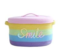 Panier À Linge Sale Avec De Rangement Couvercle pour Buanderie | Panier de rangement couvert, panier de rangement en corde de coton tissé(Color 2)