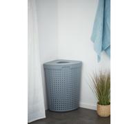 Plast Team Grand panier à linge d'angle Seoul 62 L en plastique blanc avec couvercle