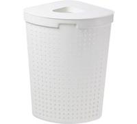 Plast Team Grand panier à linge d'angle Seoul 62 L en plastique blanc avec couvercle