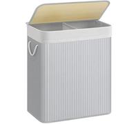 Panier à Linge - SONGMICS - 100L - 2 Compartiments de Tri - Couvercle en Bambou - Gris