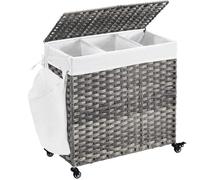 SONGMICS Panier à linge, 140 L, avec couvercle, 3 compartiments, sac à linge amovible