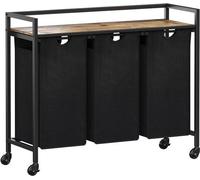 Panier à linge sur roulettes 120L 3 compartiments Panier à linge extensible pour le linge avec grande surface de rangement 3 poches amovibles et poignées pour buanderie chambre salle de bain noir