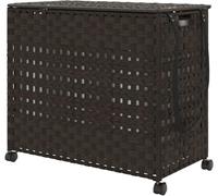 Panier à linge sur roulettes - Bassine à linge - Panier à linge - Conteneur à linge - Panier à linge en rotin - En rotin tressé à la main, avec 3 compartiments