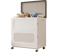 Panier à linge sur roulettes - Chariot à linge pliable avec couvercle - Grande capacité - Plastique PP - Design moderne - Blanc crème