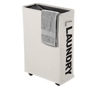 Panier à linge sur roulettes, pliable, 40 litres, beige, 39 x 18,5 x 58 cm