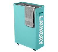 Panier à linge sur roulettes, pliable, idéal pour les petits espaces, en tissu 600D, dimensions : 39 x 18,5 x 58 cm, capacité : 40 litres, couleur : bleu