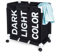 Panier à linge sur roulettes - VILDE - 137 l - 60,5x35x65 cm - Trois compartiments - Couvercle amovible