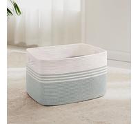 Panier à linge tressé, 45 litres, panier de rangement en corde de coton, blanc, motif lierre, 45x35x27 cm