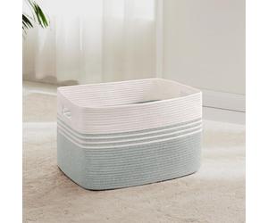Panier à linge tressé, 45 litres, panier de rangement en corde de coton, blanc, motif lierre, 45x35x27 cm