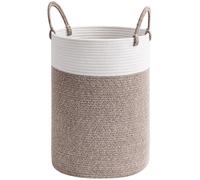 Panier à linge tressé en coton, corde avec poignées, dimensions 35 x 50 cm, couleur blanc/marron