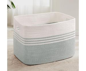 Panier à linge tressé, grand, 100 litres, avec poignées, 60x40x40 cm, blanc, vert émeraude