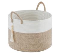 Panier à linge tressé, grand, 65 litres, panier de rangement, panier à jouets, 50x33 cm, couleur marron, corde en coton