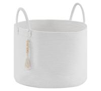 Panier à linge tressé, grand, 65 litres. Panier de rangement, panier à jouets, panier à couvertures. Dimensions : 50 x 33 cm. Couleur : blanc. Matériau : corde de coton