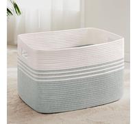 Panier à linge tressé, grand, 86 litres, avec poignées, dimensions 60x40x36 cm, couleur blanc et vert émeraude
