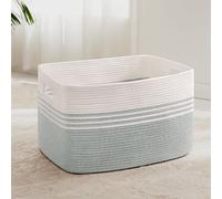 Panier à linge tressé, grande capacité (72 litres), avec poignées, dimensions 55x43x30 cm, couleur blanc et vert émeraude