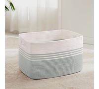 Panier à linge tressé, grande taille, 60 litres, avec poignées, en corde de coton, blanc/vert pastel, dimensions : 53 x 38 x 29 cm