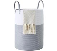 Panier à linge tressé Unyqoos® en corde de coton, 58 litres (50 x 38 cm), blanc et gris – Panier de rangement fait à la main, sans produits chimiques, pour le linge, les jouets et les articles pour bé