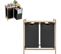Panier à linge TWOLIIN en bambou avec 2 compartiments, trieur à linge 72 L en tissu Oxford, système de tri du linge amovible et lavable, 73 x 64 x 33,5 cm, noir