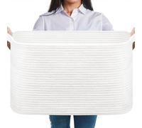 Panier à linge Unyqoos® en corde de coton, grande taille (environ 63 litres), pliable avec poignées de transport – panier de rangement polyvalent pour vêtements, couvertures, coussins et jouets