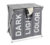 Panier à linge WENKO, modèle Trio Top : panier à linge pratique à 3 compartiments avec couvercle et poignées, capacité de 118 litres, dimensions 57 x 57 x 38 cm, gris