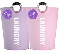 Panier à linge XL, 125 litres, pliable, en tissu Oxford 600D, violet et rose, lot de 2