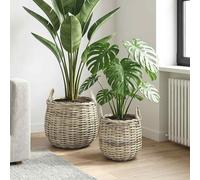 Vidaxl Panier À Plantes Avec Stockage 2 Pcs Gris Rattan Lacak